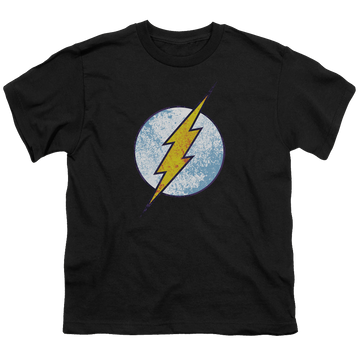 Black youth t-shirt for ages 8 to 12 with Flash Neon Distress Logo graphic