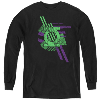 Black youth long sleeve t-shirt with Green Lantern Lantern Shapes graphic