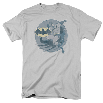 Silver men's regular fit t-shirt with Dc Batman Retro Batman Iron On graphic