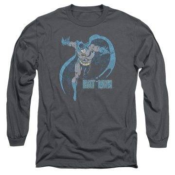 Charcoal men's long sleeve t-shirt with DC Comics Desaturated Batman graphic