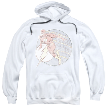 White pullover hoodie with The Flash Retro Flash Iron On graphic