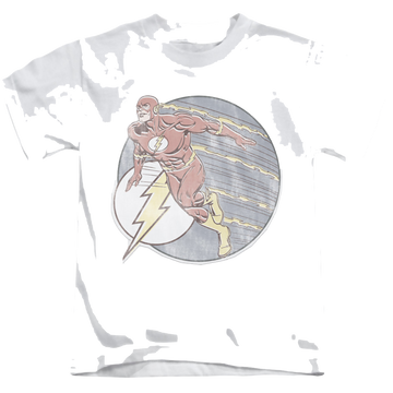 White kid's t-shirt for ages 4 to 7 with The Flash Retro Flash Iron On graphic