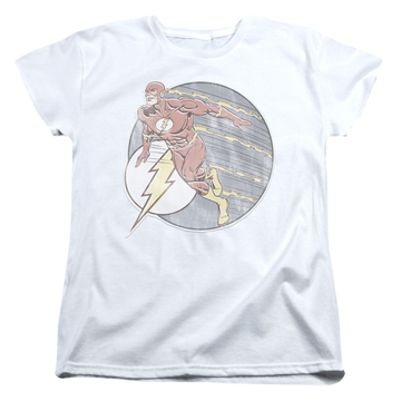 White women's t-shirt with The Flash Retro Flash Iron On graphic