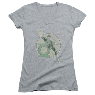 DC Comics Retro Lantern Iron On - Juniors V-Neck T-Shirt Juniors V-Neck T-Shirt Green Lantern