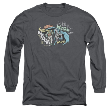 Charcoal men's long sleeve t-shirt with Batman DC Comics Action Duo graphic