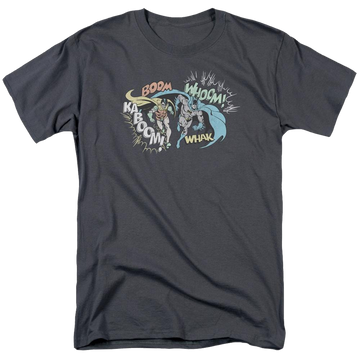 Charcoal men's regular fit t-shirt with Batman DC Comics Action Duo graphic