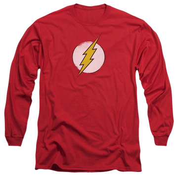 Red men's long sleeve t-shirt with The Flash Rough Flash Logo graphic
