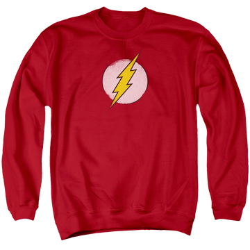 Red men's crewneck sweatshirt with The Flash Rough Flash Logo graphic