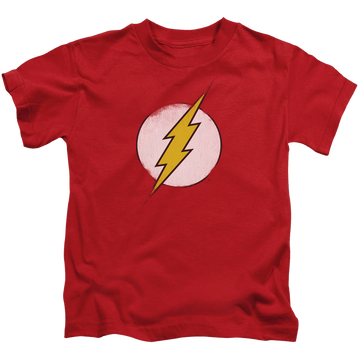 Red kid's t-shirt for ages 4 to 7 with The Flash Rough Flash Logo graphic