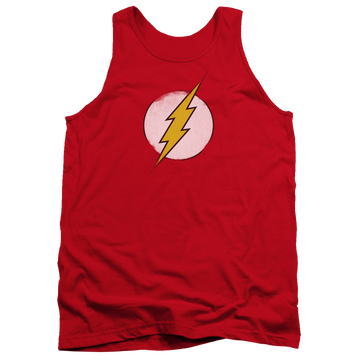 Red men's tank with The Flash Rough Flash Logo graphic