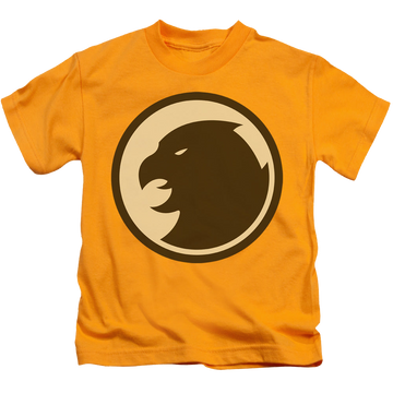 Gold kid's t-shirt for ages 4 to 7 with Hawkman Symbol graphic
