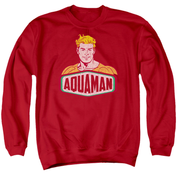 Red men's crewneck sweatshirt with Aquaman Sign graphic