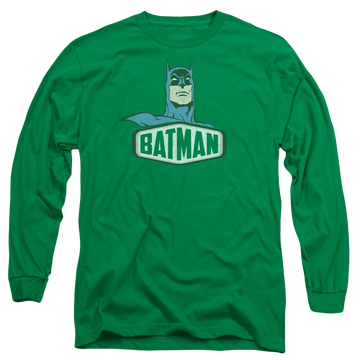 Kelly green men's long sleeve t-shirt with DC Comics Batman Sign graphic