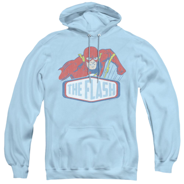 Light blue pullover hoodie with Flash Sign graphic