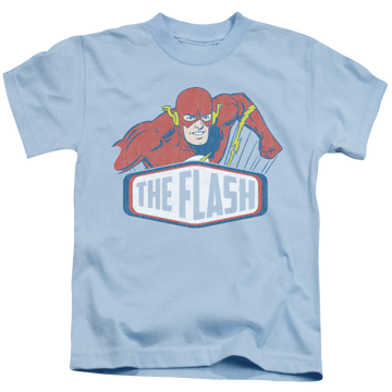 Light blue kid's t-shirt for ages 4 to 7 with Flash Sign graphic