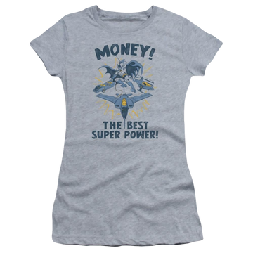 Athletic heather juniors t-shirt with Batman DC Comics Money graphic