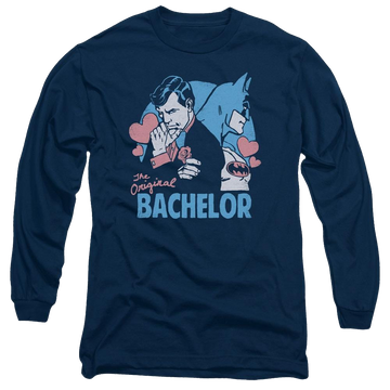 Navy men's long sleeve t-shirt with Batman DC Comics Bachelor graphic