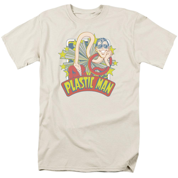 Cream men's regular fit t-shirt with DC Comics Plastic Man Stars graphic