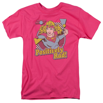 Hot pink men's regular fit t-shirt with Superman Supergirl Positively Rad graphic