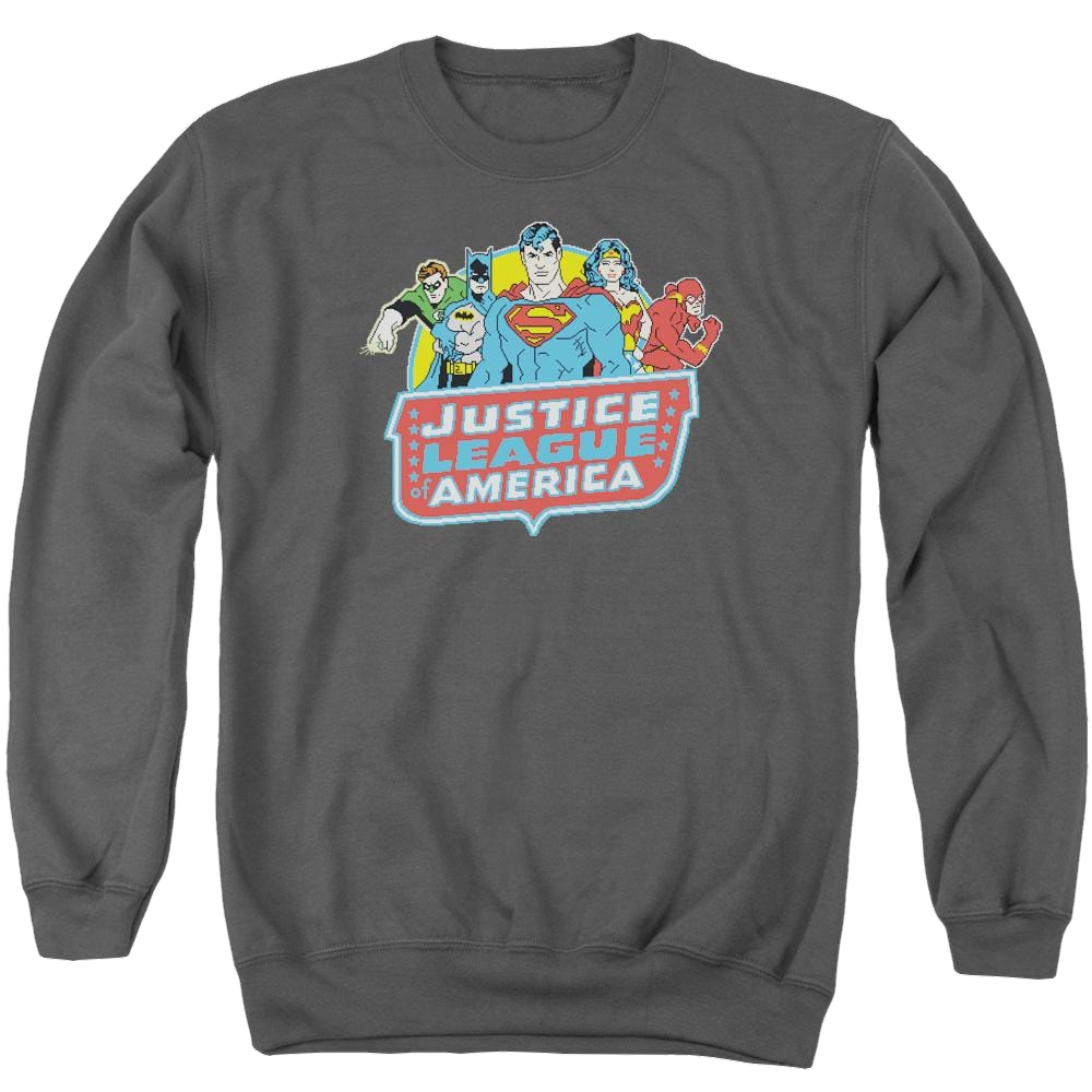 DC Comics 8 Bit League - Men's Crewneck Sweatshirt Men's Crewneck Sweatshirt Justice League