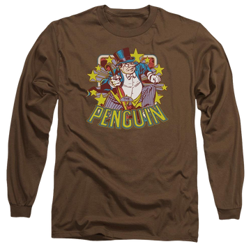 Coffee men's long sleeve t-shirt with DC Comics Penguin Stars graphic