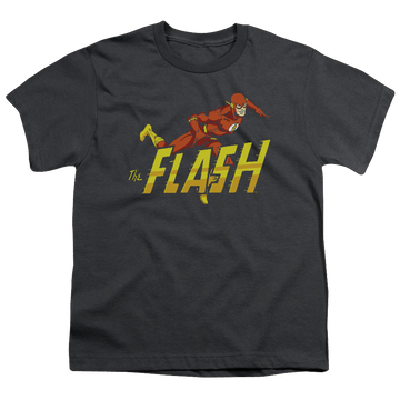 Black youth t-shirt for ages 8 to 12 with The Flash 8 Bit Flash graphic