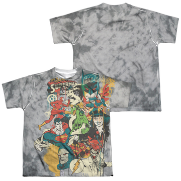 Justice League Friends Or Foes youth all-over print t-shirt for ages 8 to 12