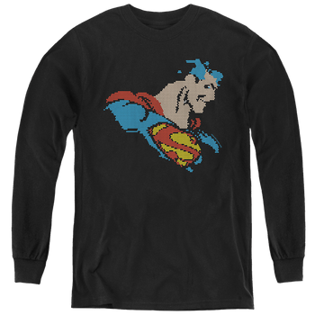 Black youth long sleeve t-shirt with Lite Brite Superman graphic
