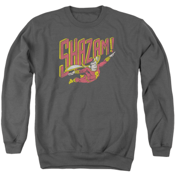 Charcoal men's crewneck sweatshirt with Shazam DC Comics Retro Marvel graphic