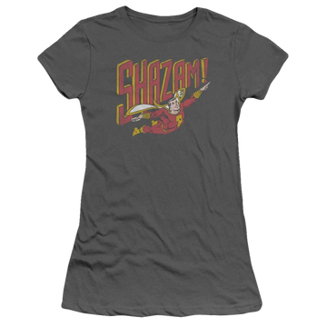 Charcoal juniors t-shirt with Shazam DC Comics Retro Marvel graphic