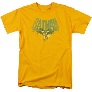 Gold men's regular fit t-shirt with Batman DC Comics Flying Bat graphic