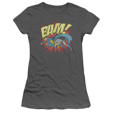 Charcoal juniors t-shirt with Superman DC Comics Bam graphic