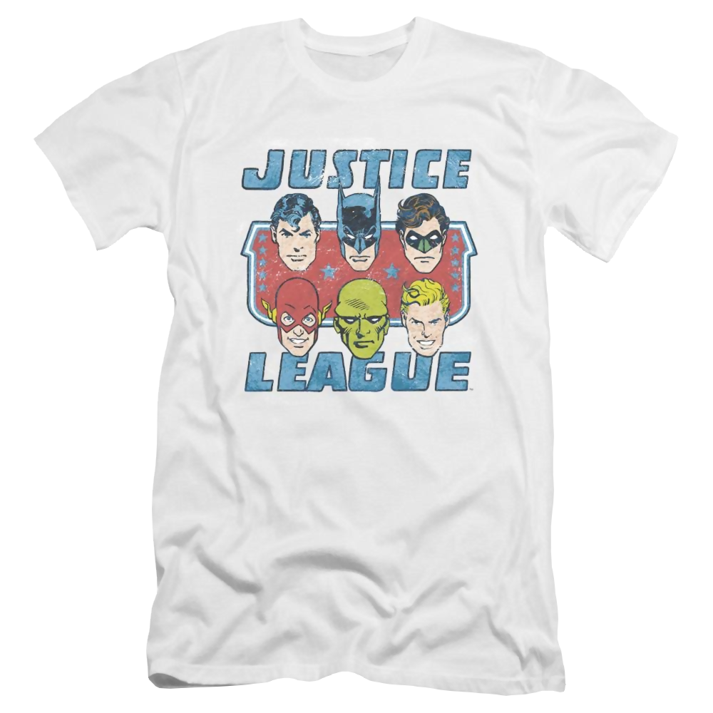 DC Comics Faces Of Justice - Men's Premium Slim Fit T-Shirt Men's Premium Slim Fit T-Shirt Justice League