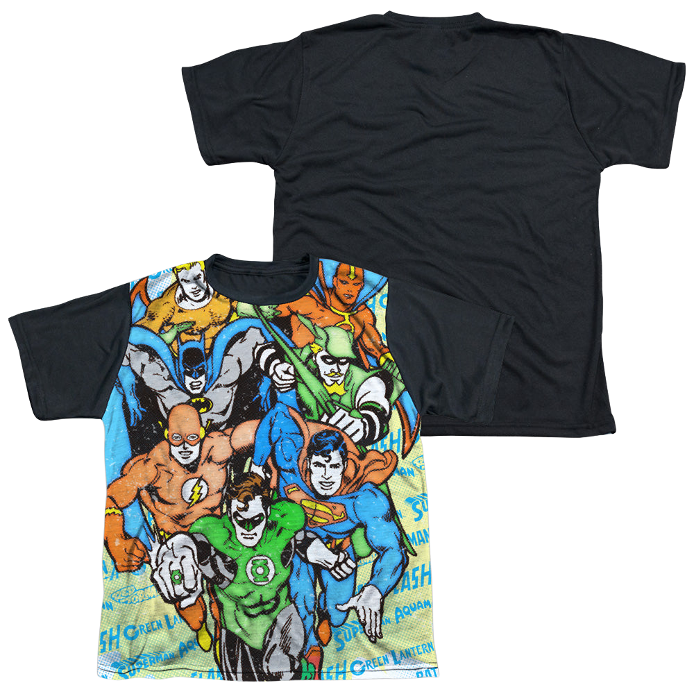 Justice League Follow The Leader - Youth Black Back T-Shirt Youth Black Back T-Shirt (Ages 8-12) Justice League