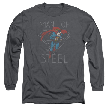 Charcoal men's long sleeve t-shirt with Superman DC Comics Hardened Heart graphic