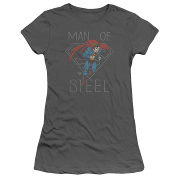 Charcoal juniors t-shirt with Superman DC Comics Hardened Heart graphic