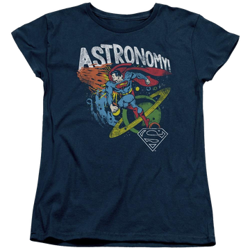 Navy women's t-shirt with Superman DC Comics Astronomy graphic