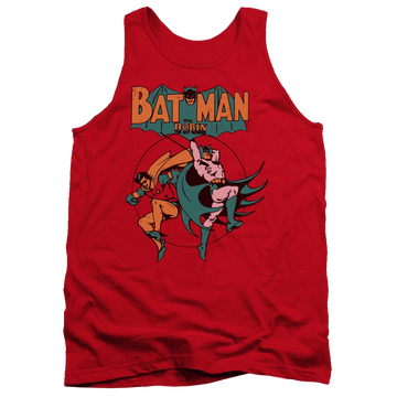 Red men's tank with Batman DC Comics Starling Shock graphic