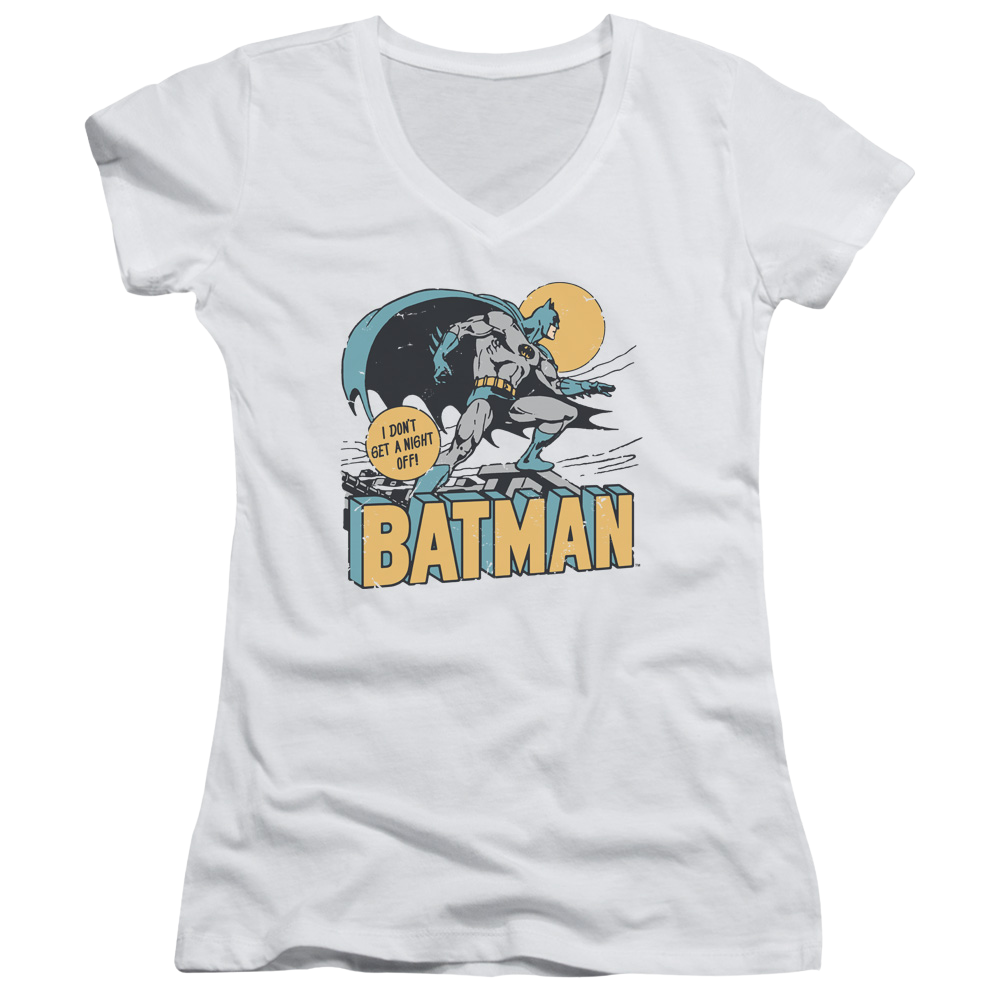 DC Comics Night Off - Juniors V-Neck T-Shirt Juniors V-Neck T-Shirt Batman