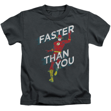 Charcoal kid's t-shirt for ages 4 to 7 with The Flash Faster Than You graphic