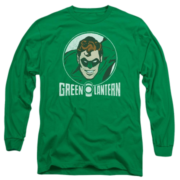 Kelly green men's long sleeve t-shirt with Green Lantern DC Comics Lantern Circle graphic