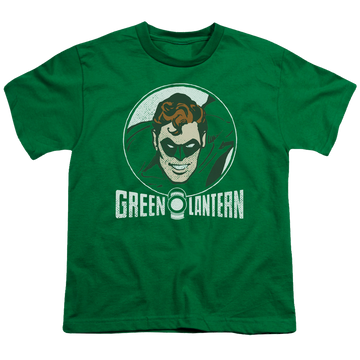 Kelly green youth t-shirt for ages 8 to 12 with Green Lantern Lantern Circle graphic