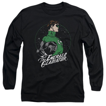 Black men's long sleeve t-shirt with Green Lantern DC Comics Star Gazer graphic