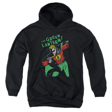Black youth hoodie for ages 8 to 12 with Green Lantern First graphic