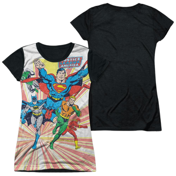DC Comics Coming At You - Juniors Black Back T-Shirt Juniors Black Back T-Shirt Justice League