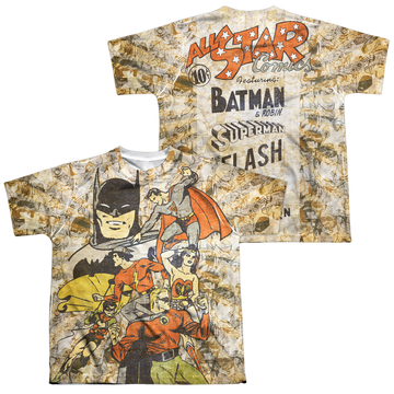 Justice League All Stars youth all-over print t-shirt for ages 8 to 12