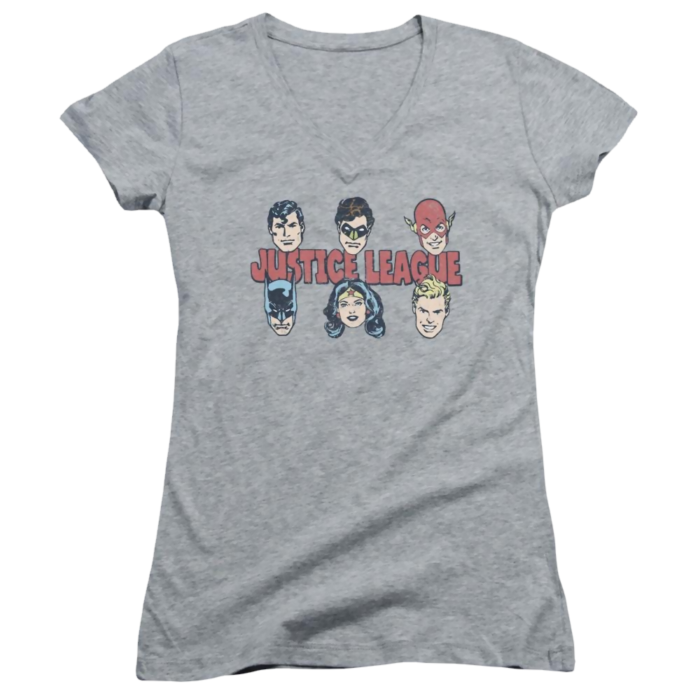 DC Comics Justice Lineup - Juniors V-Neck T-Shirt Juniors V-Neck T-Shirt Justice League