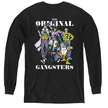 Black youth long sleeve t-shirt with DC Comics More Dc Characters Original Gangsters graphic