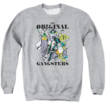 Athletic heather men's crewneck sweatshirt with DC Comics Original Gangsters graphic