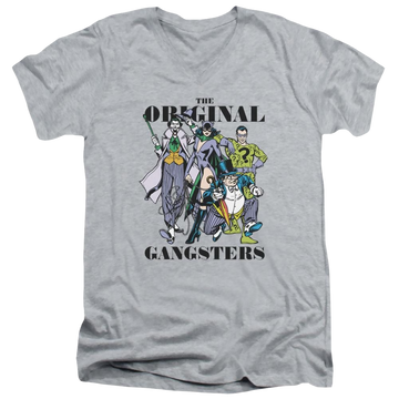 Athletic heather men's v-neck t-shirt with DC Comics Original Gangsters graphic
